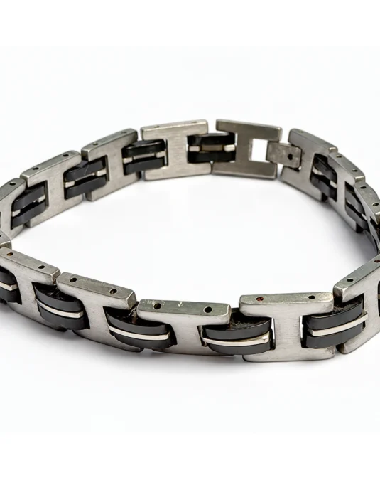 Brazalete de Eslabones Plateado con Negro