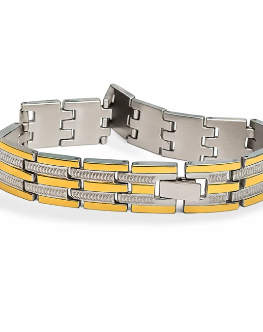 Brazalete Plateado con Líneas Amarillas