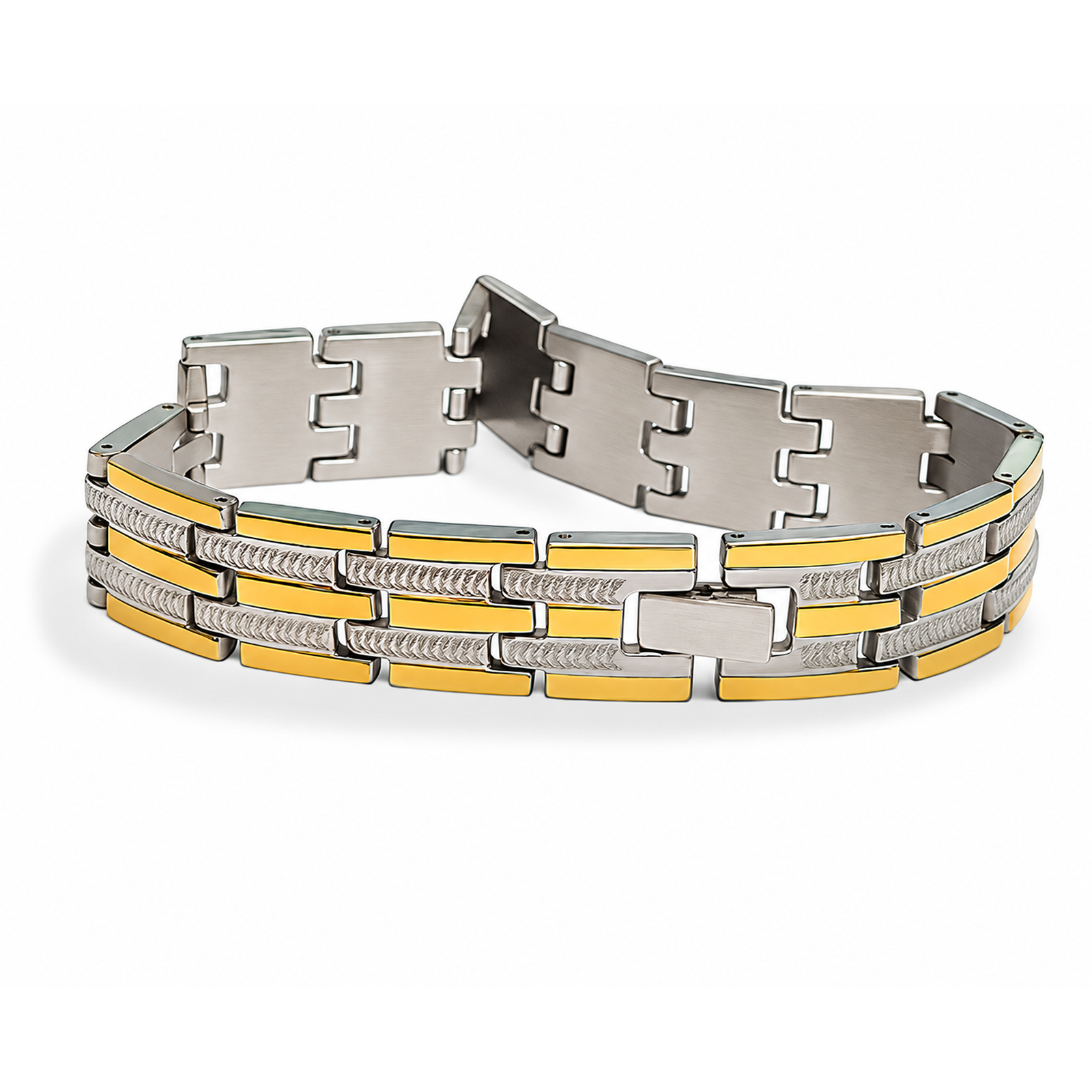 Brazalete Plateado con Líneas Amarillas