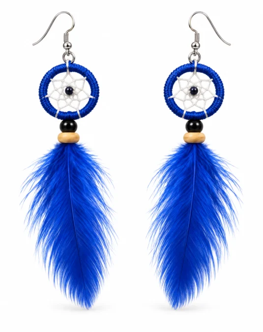 Aretes de Atrapasueños Azul con Plumas