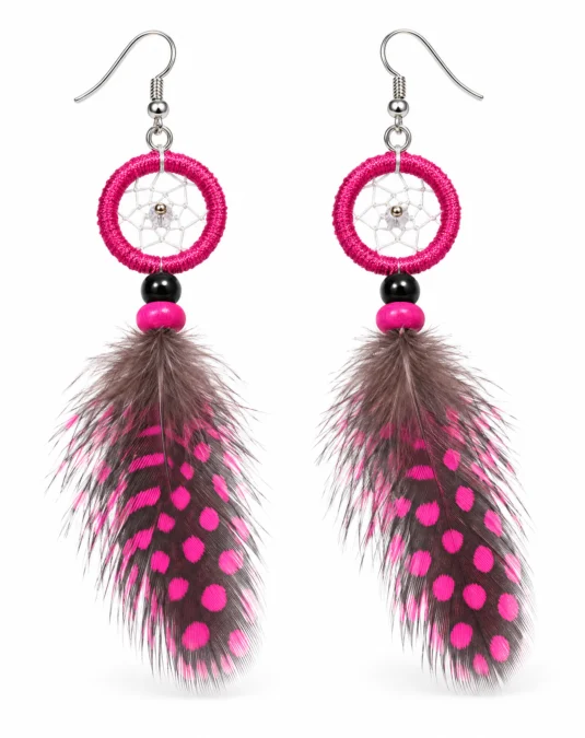 Aretes de Atrapasueños Rosa con Plumas