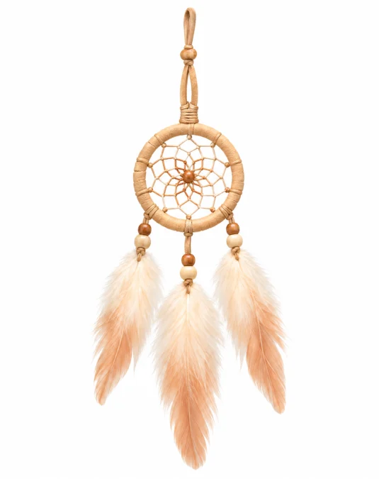 Atrapasueños Colgantes Beige con 3 Plumas