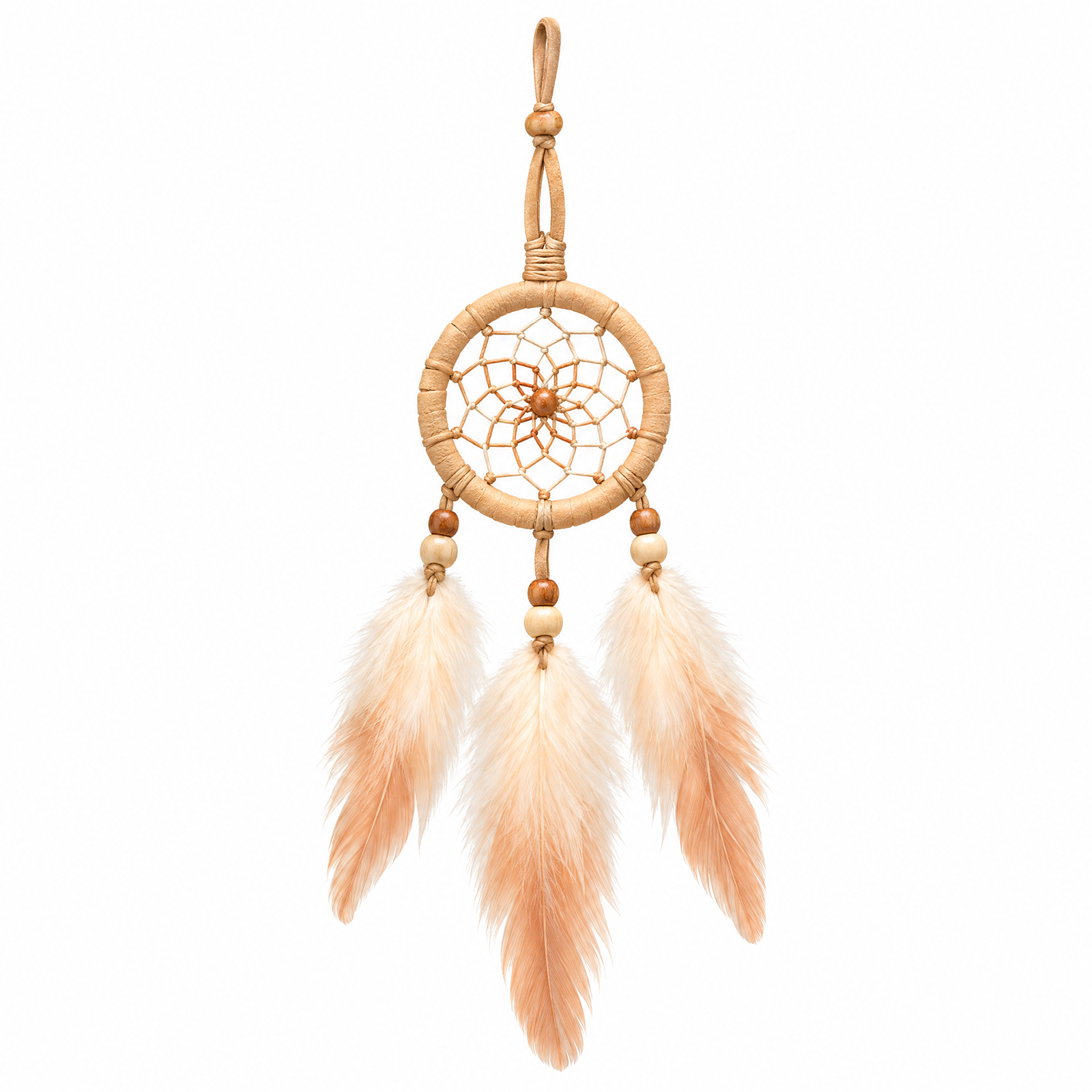 Atrapasueños Colgantes Beige con 3 Plumas