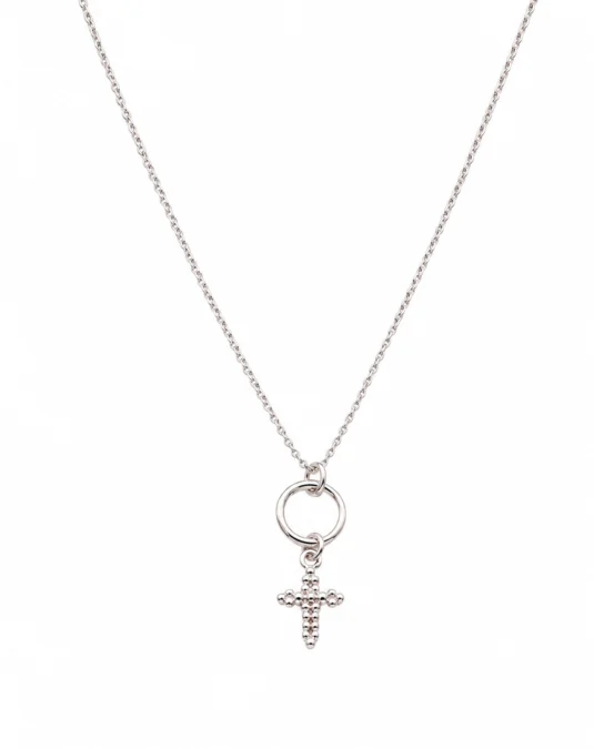 Collar de cruz y argolla plata