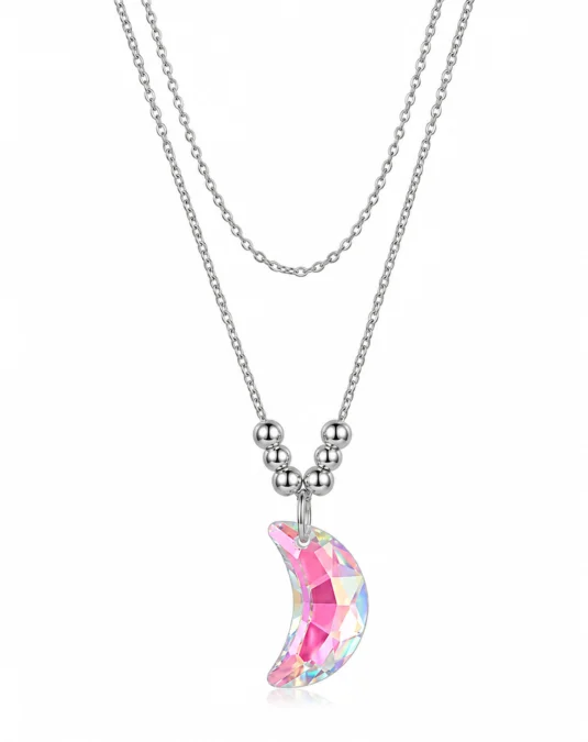 Collar de plata tornasol luna rosa