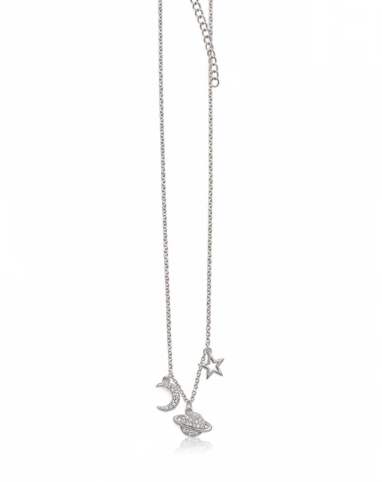 Collar de plata luna, estrella y planeta