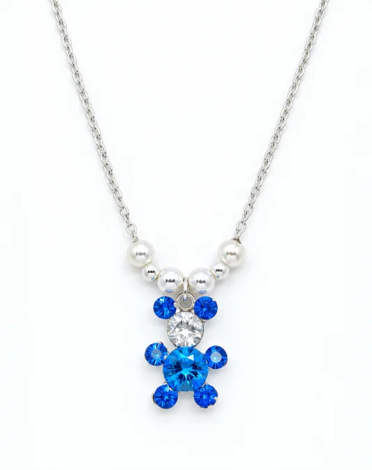 Collar de plata oso azul de piedra