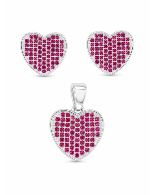 Juego de Plata de Corazones Rosas