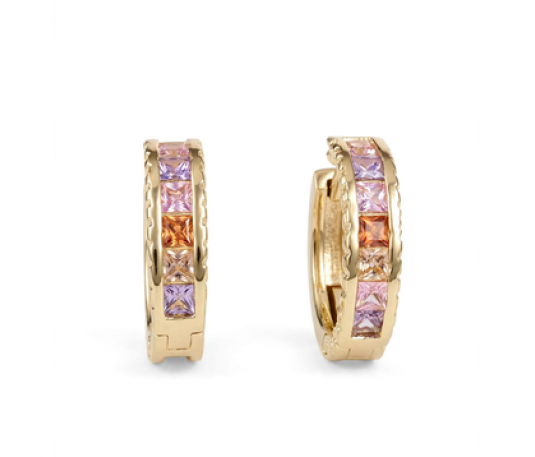 Arracadas Huggie Rainbow Doradas con Zirconias Multicolor