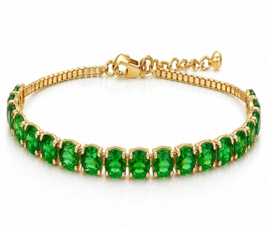 Pulsera Chapa de Oro Dorada con Cristales Verdes