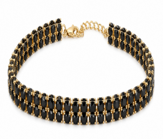 Pulsera Doble Fila de Cristales Negros