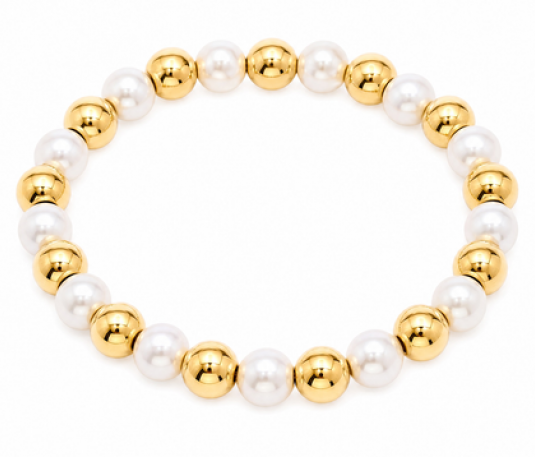 Pulsera Perlas y Esferas Doradas