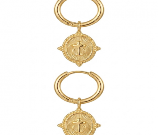 Aretes Argollas con Medalla de Cruz