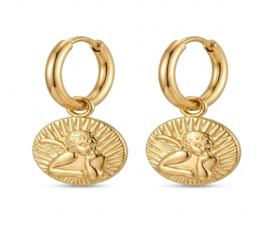 Aretes Argollas con Medalla de Ángel