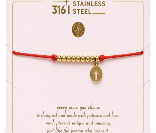 Pulsera de Hilo Rojo con Cruz Calada