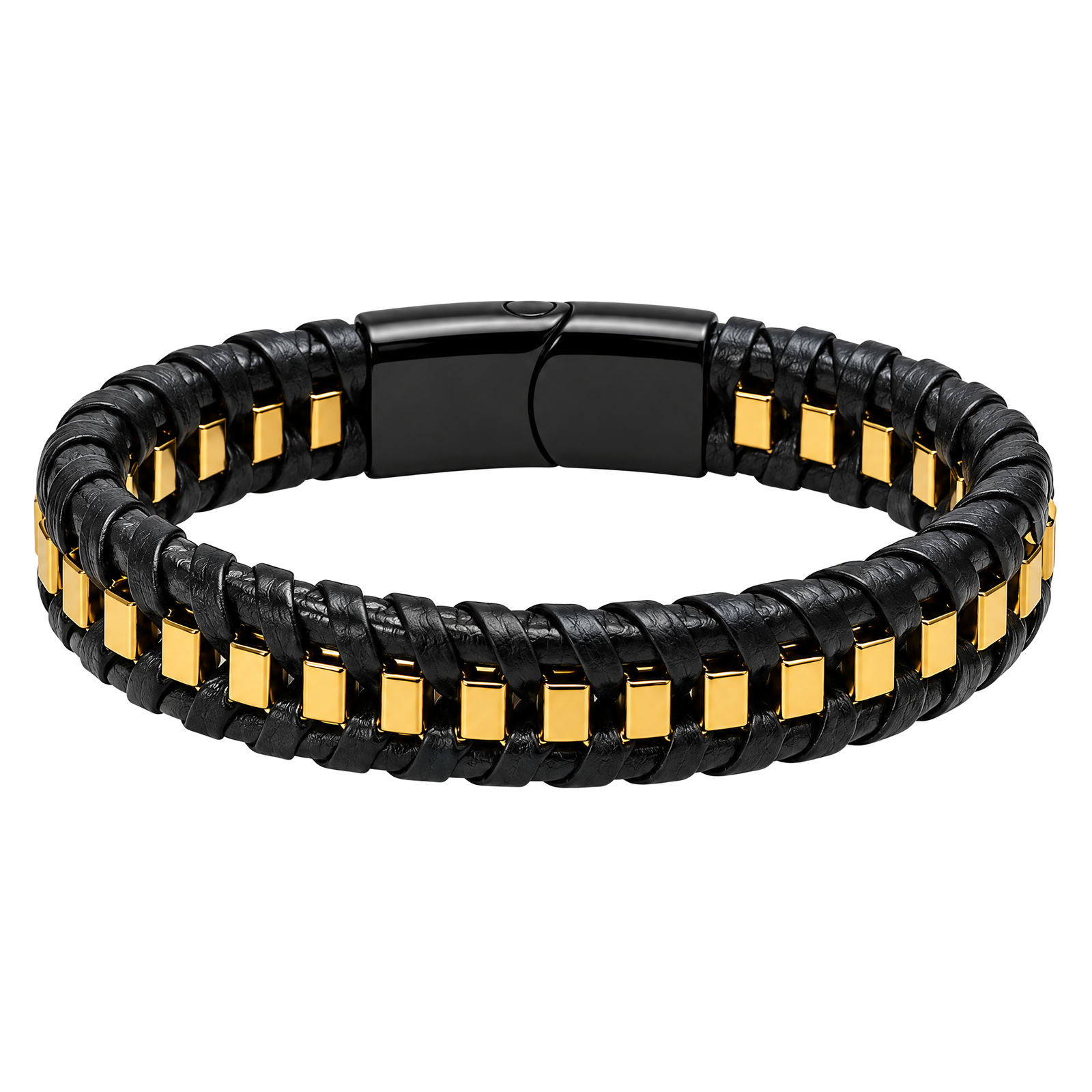Pulsera de Piel con Detalles Dorados