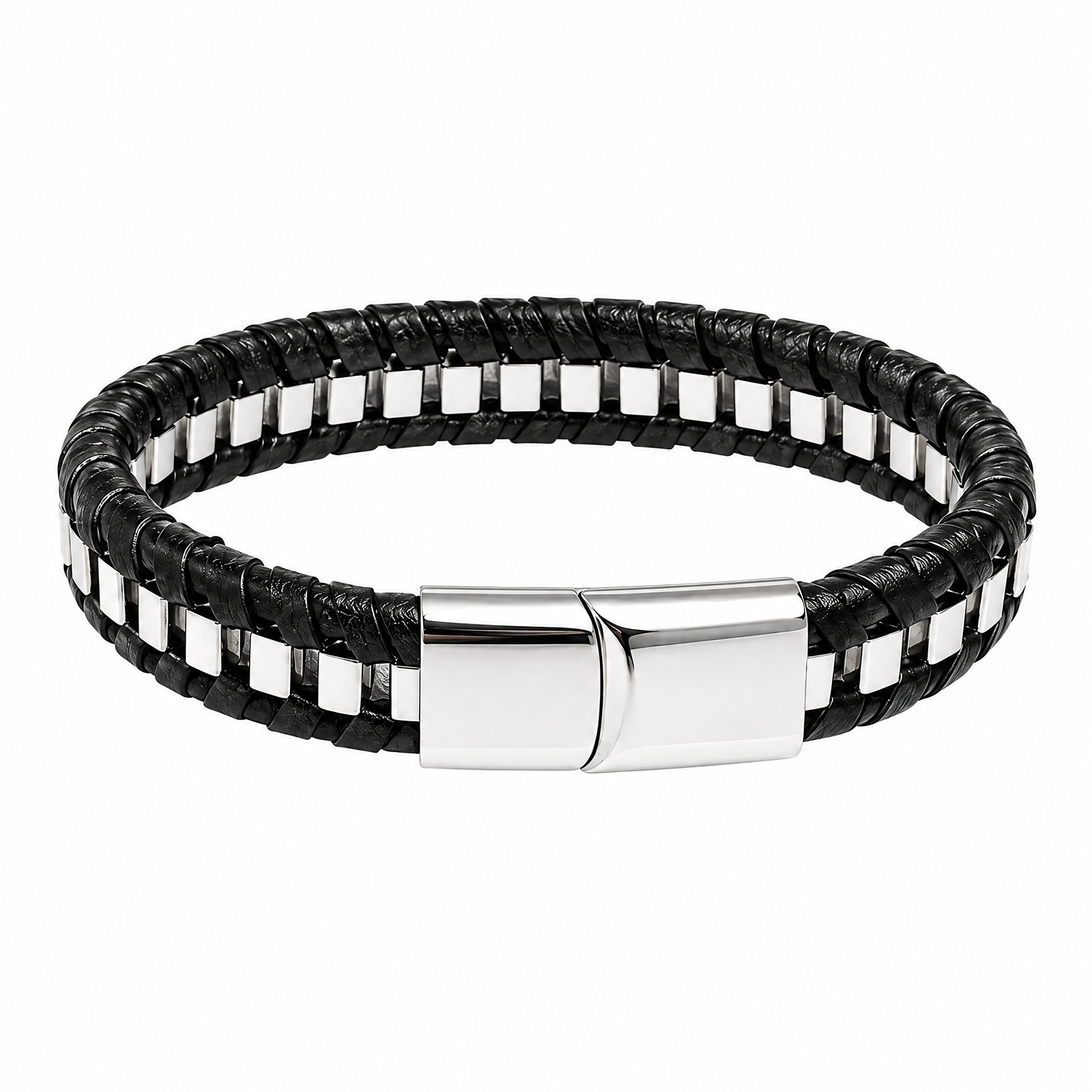 Brazalete Dual de Piel y Acero