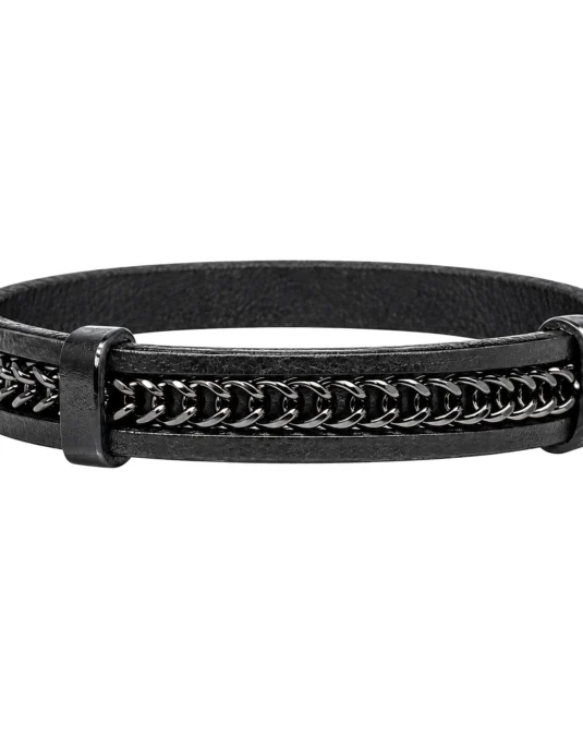 Pulsera Doble de Piel y Cadena Pavé